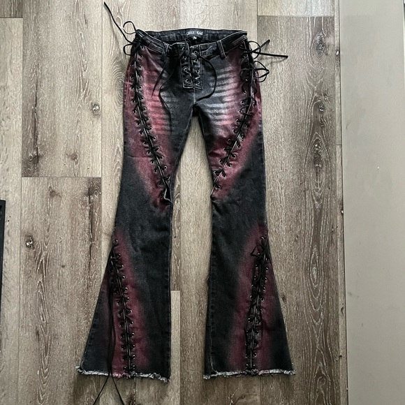 Dolls kill/Current Mood Washed Ombre
Lace Up Denim Flares - Picture 1 of 6